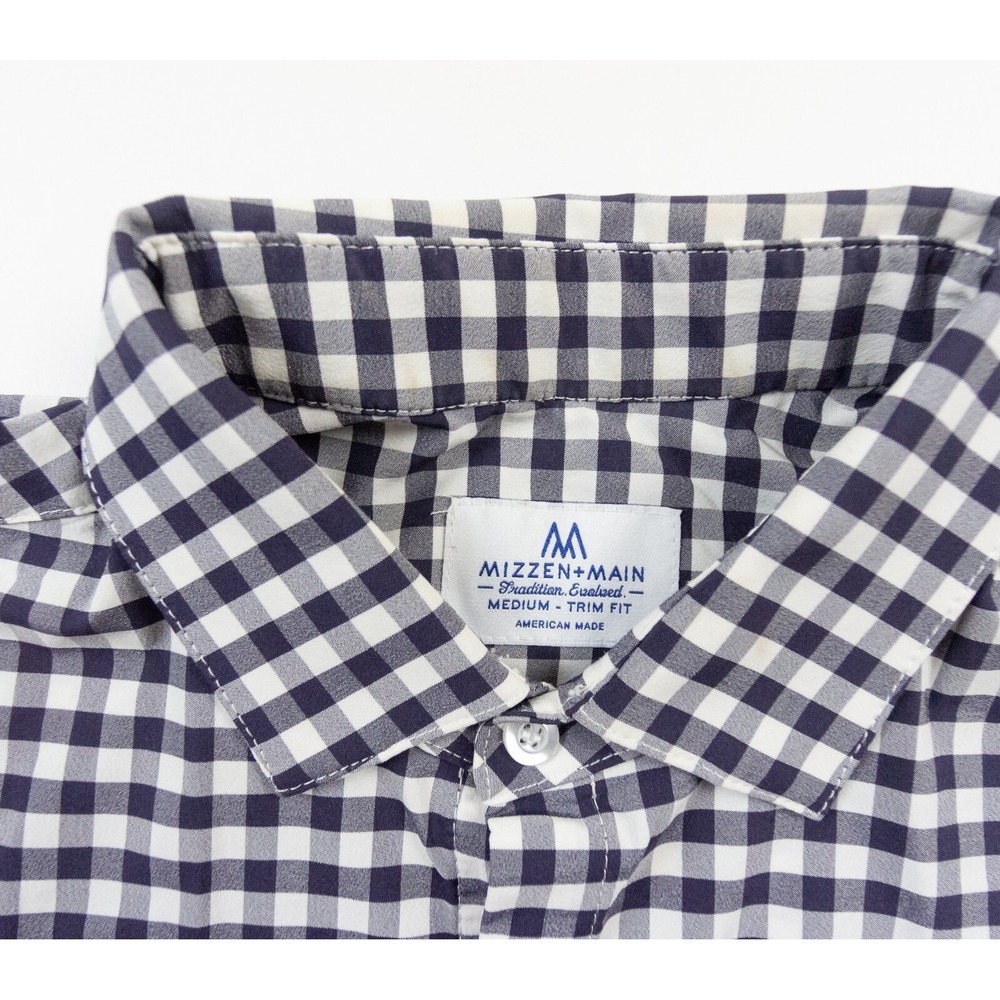 Mizzen Main Shirt Mens Medium Blue Button Down Collared Trim Fit Stretch Check - Picture 5 of 11